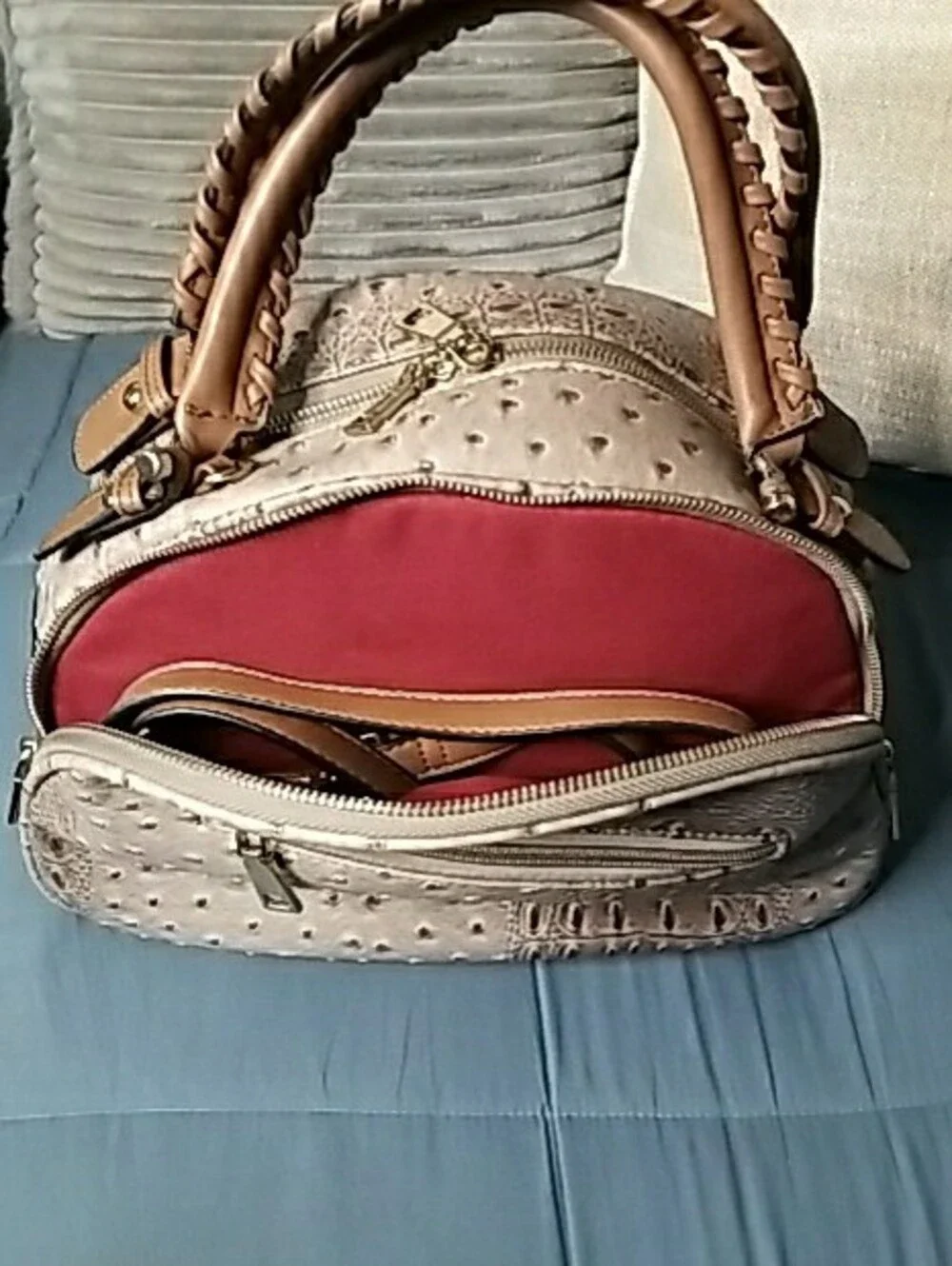Structured Faux-Ostrich Dome Satchel Large